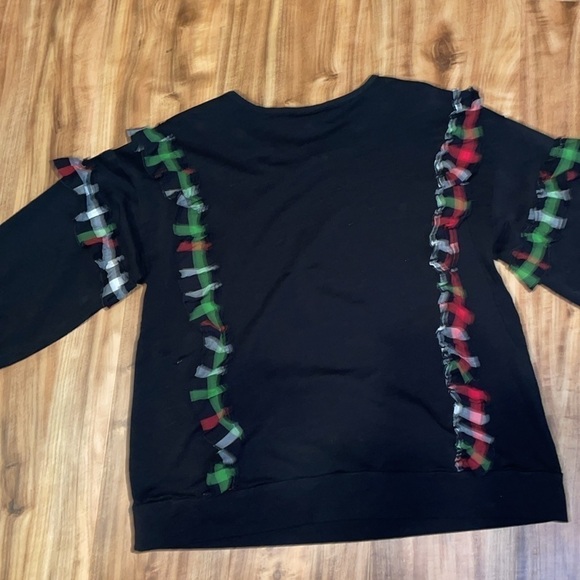 Crown and Ivy women’s 1X sweater top shirt curvy holiday Christmas plaid ruffle - Picture 5 of 7